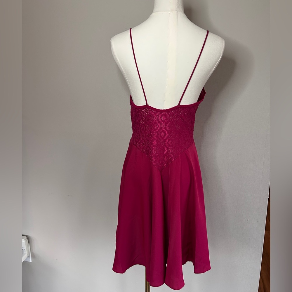 VINTAGE VAL MODE 90s Romantic Lace Basque Waist Red Slip Dress Valentines Size S - Picture 10 of 15